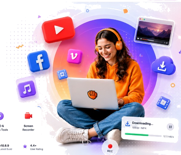 aTube Catcher user downloading videos on a Windows laptop